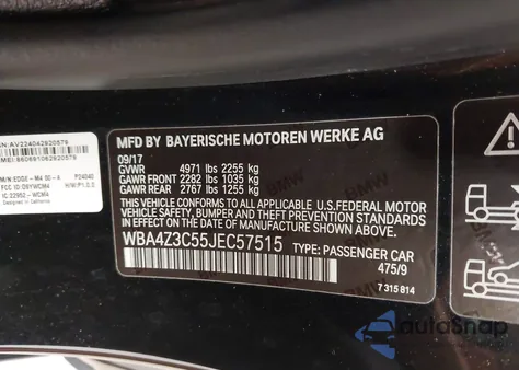 2018 BMW 430I xDrive from USA, damaged, VIN WBA4Z3C55JEC57515